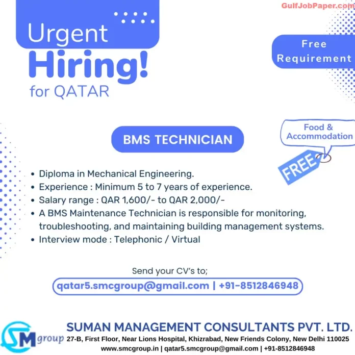 Hiring BMS Technicians for Qatar