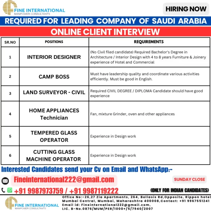 Hiring for Leading Company in Saudi