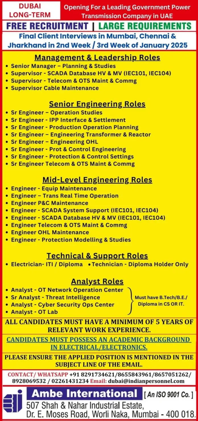 Hiring for Power Transmission Company