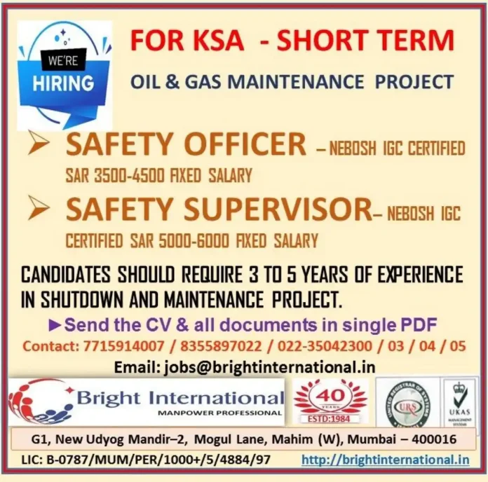 Hiring for Safety Officers and Safety Supervisors