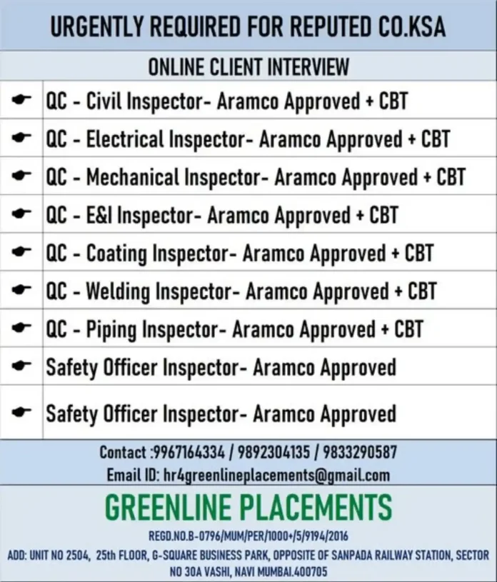 Hiring for QC Inspectors and Safety Officer