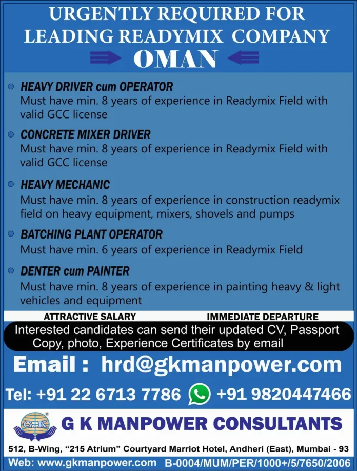 Hiring for Leading Readymix Company