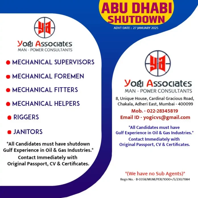 Hiring for Abu Dhabi Shutdown