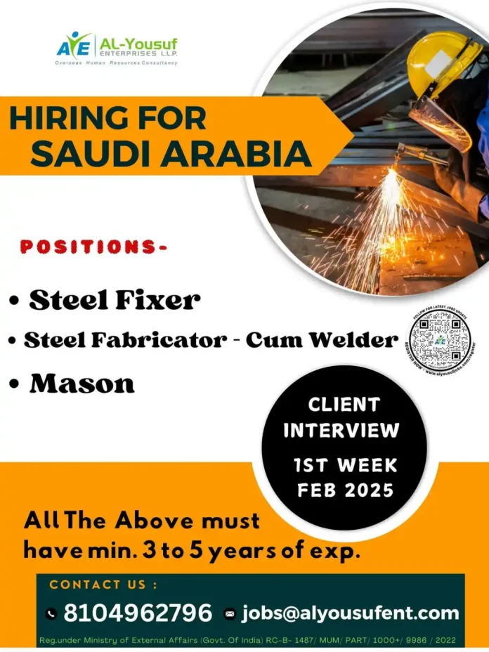 Hiring for Steel Fixer Steel Fabricator