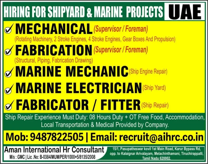 Hiring for UAE Shipyard and Marine Projects