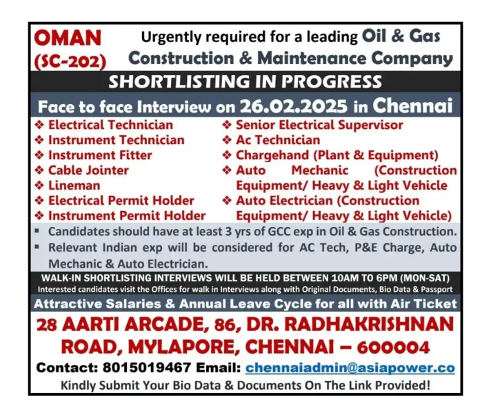 Oil and Gas Construction Jobs in Oman