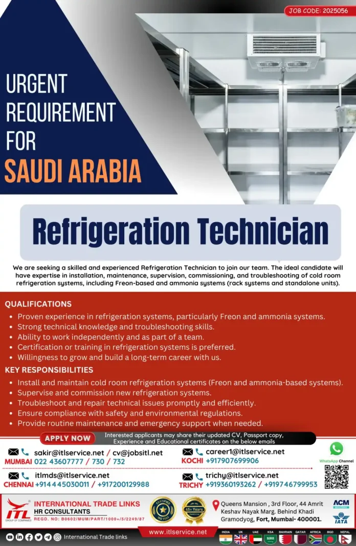 Refrigeration Technician Job in Saudi Arabia