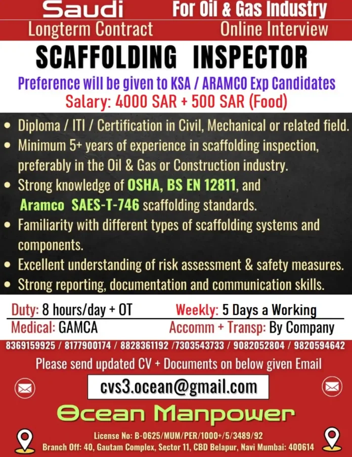 Scaffolding Inspector Jobs in Saudi Arabia