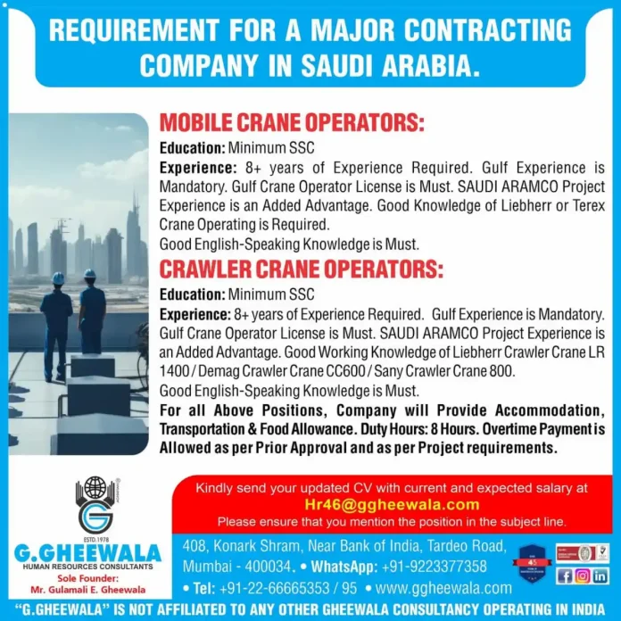 Crane Operator Jobs in Saudi Arabia