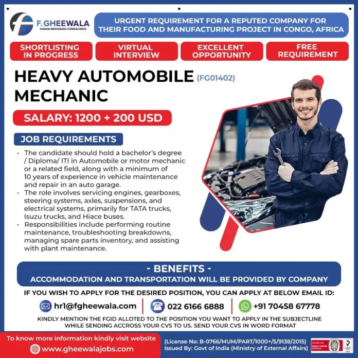 Heavy Vehicle Mechanic Vacancy