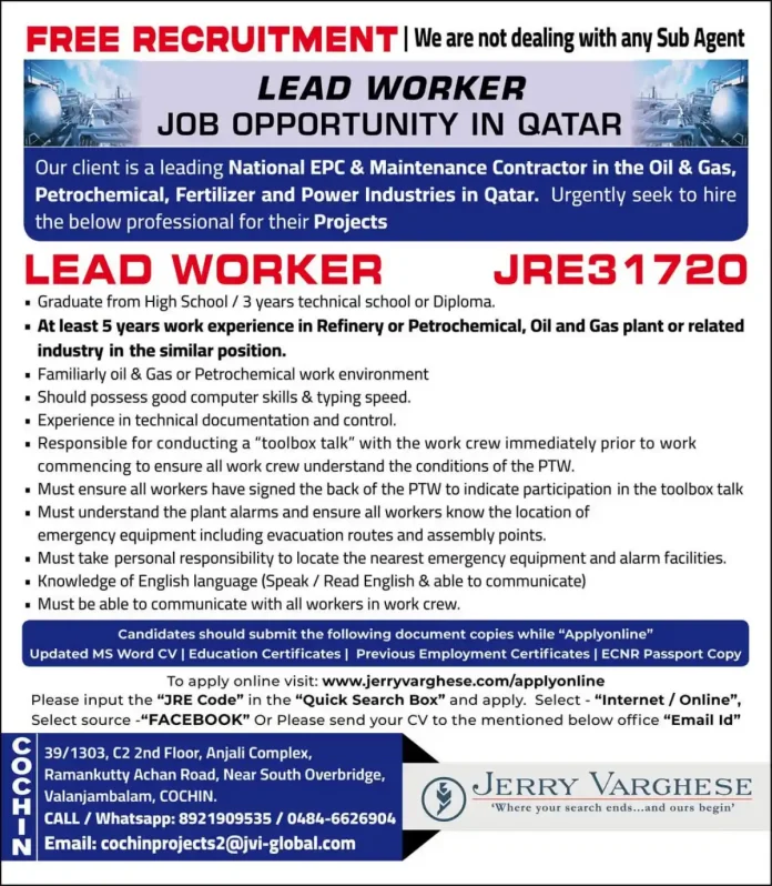 Lead Worker Jobs in Qatar