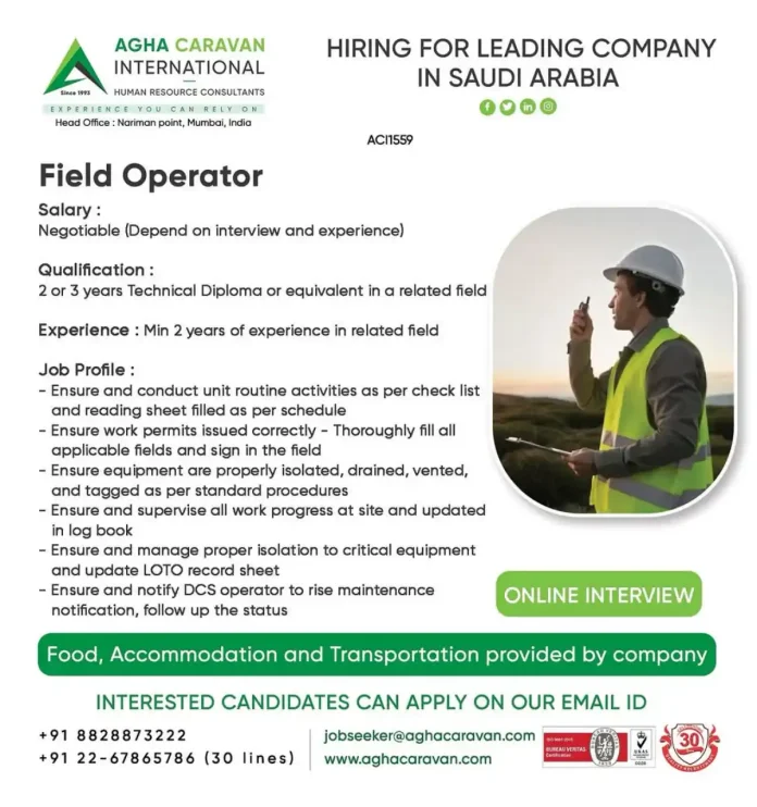 Field Operator Jobs in Saudi Arabia