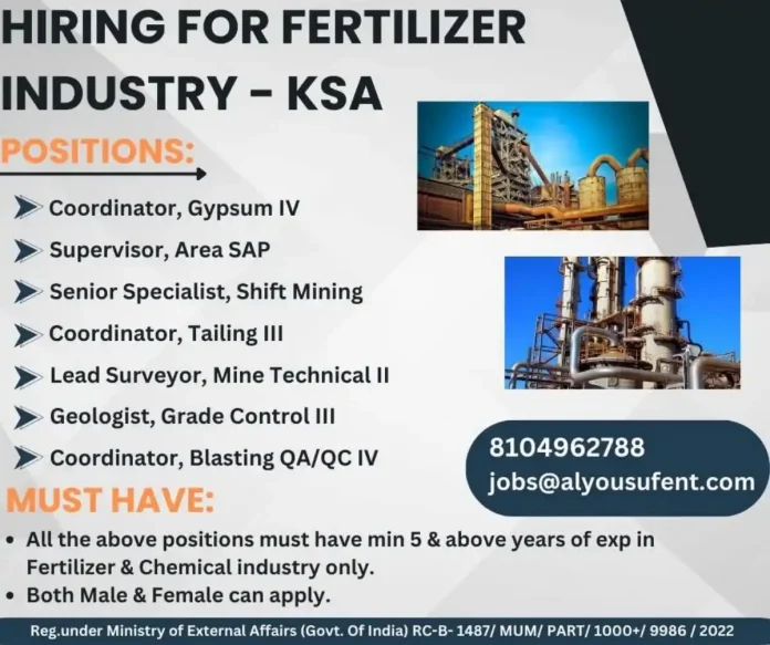 Fertilizer Industry Jobs Saudi Arabia