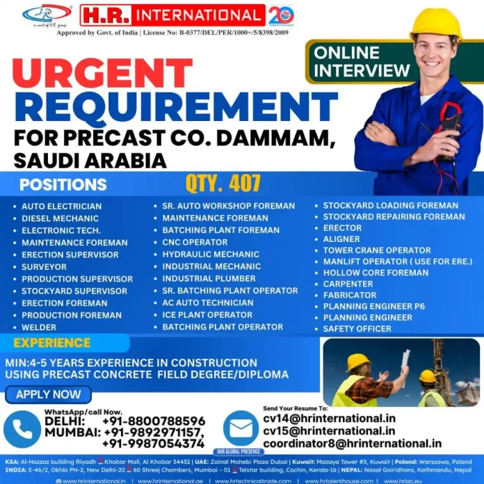 Precast Construction Jobs in Dammam