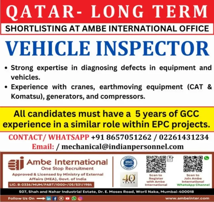 Hiring for Vehicle Inspector in Qatar