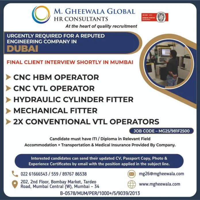 Hiring for CNC Operators and Mechanical Fitters