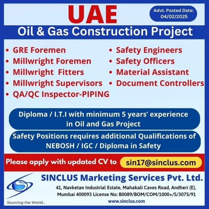 Oil and Gas Construction Jobs in UAE