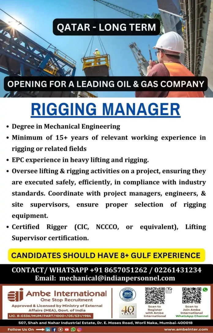 Rigging Manager Job in Qatar